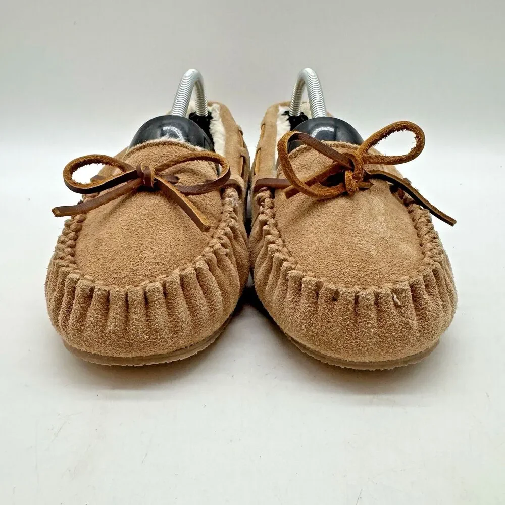 Minnetonka 4811 Cassie Tan Moccasin Women's 4 Fur Lined Suede Leather Slippers